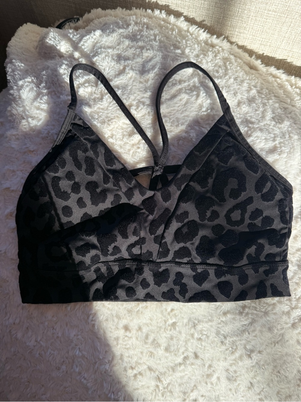 Balance Collection Leopard Strappy Sports Bra Black Gray Padded Medium